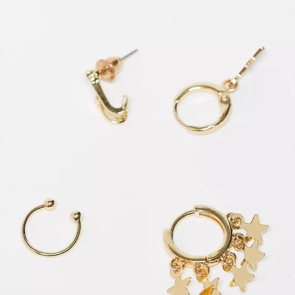 🆑️ SVNX | 4-Pack Earrings w/ Star Details incl Huggie & Ear Cuffs - Picture 5 of 8